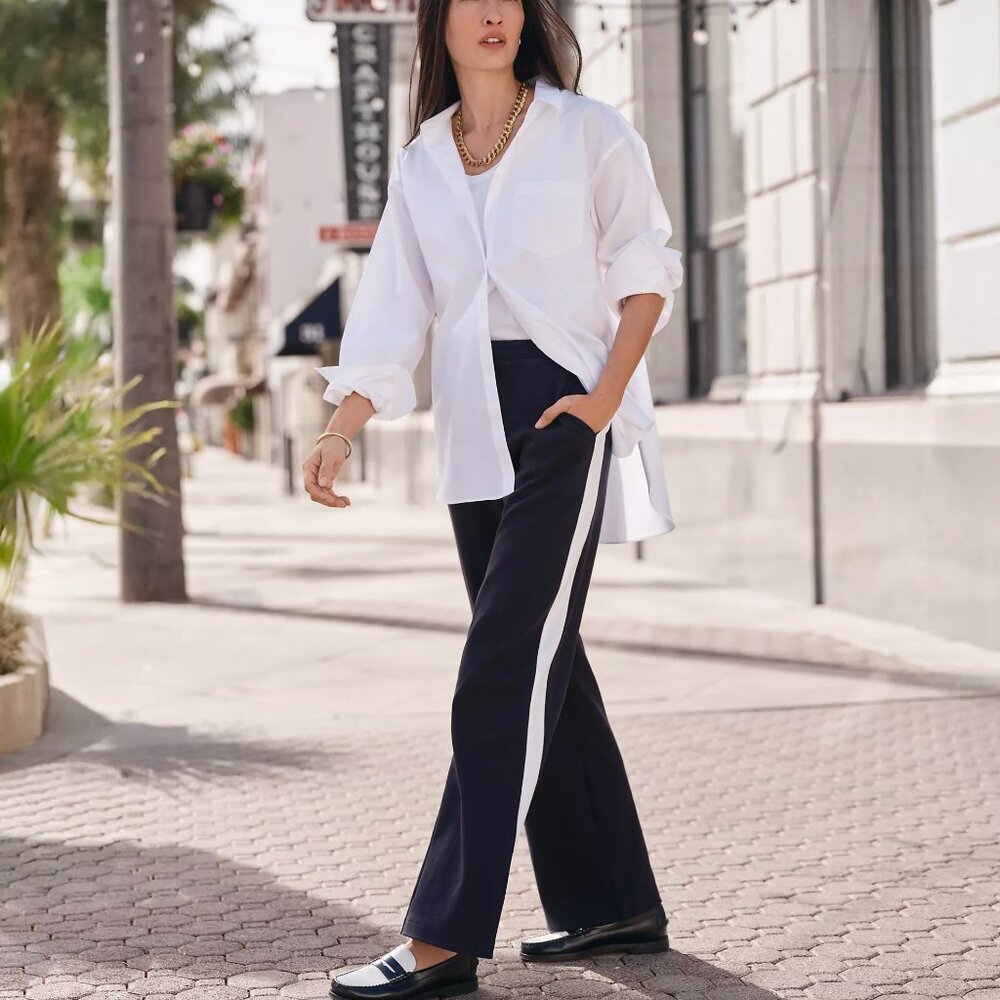 Sport Knit High Rise Relaxed Straight Leg Side Stripe Pants